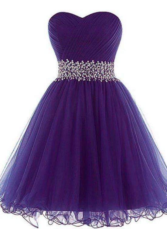 Solvbao Purple Tulle Beaded and Sequins Short Homecoming Dress, Sweethart Prom Dress - Deanwangkt