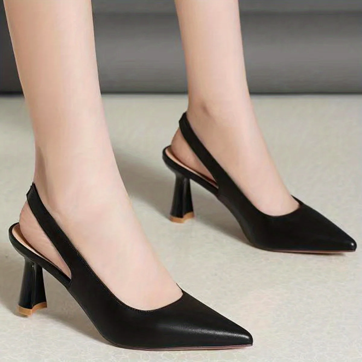 deanwangkt  Elegant Slingback Stilettos: Breathable, Pointed Toe Cone Heels for Stylish All-Season Comfort - Deanwangkt