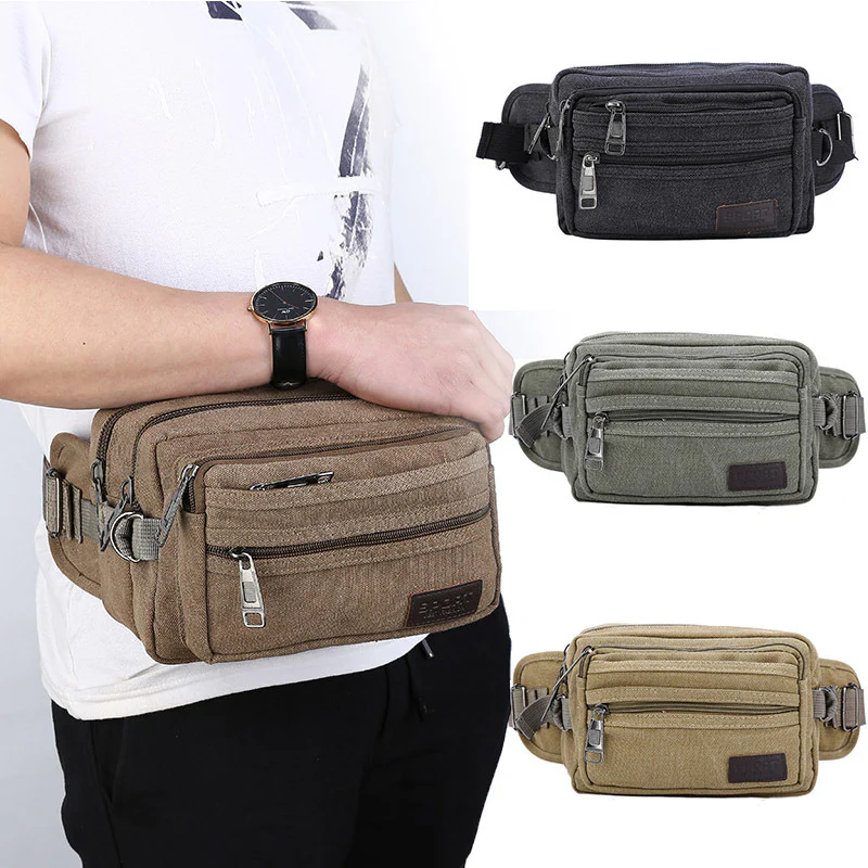 deanwangkt Outdoor Sports Waist Bag Men's Canvas Waist Bag Cycling Sports Belt Bag Cell Phone Case Men's Crossbody Bag Wholesale Delivery - Deanwangkt