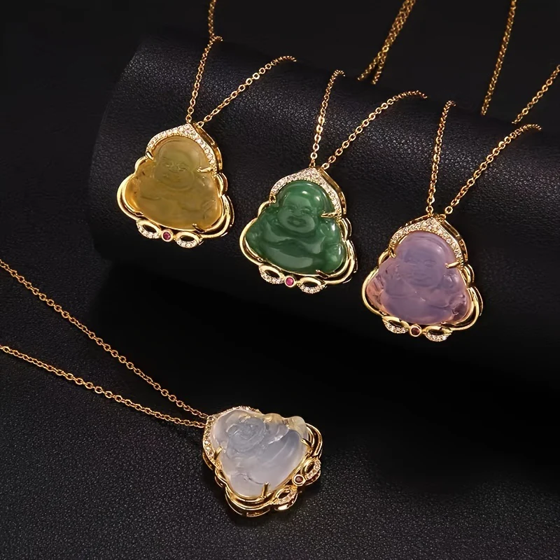 1pc Retro Imitation Jade Buddha Pendant Necklace Classic Versatile Synthetic Gems Pendant Jewelry Luck Accessories For Daily Wear, Gift For Friends - Deanwangkt