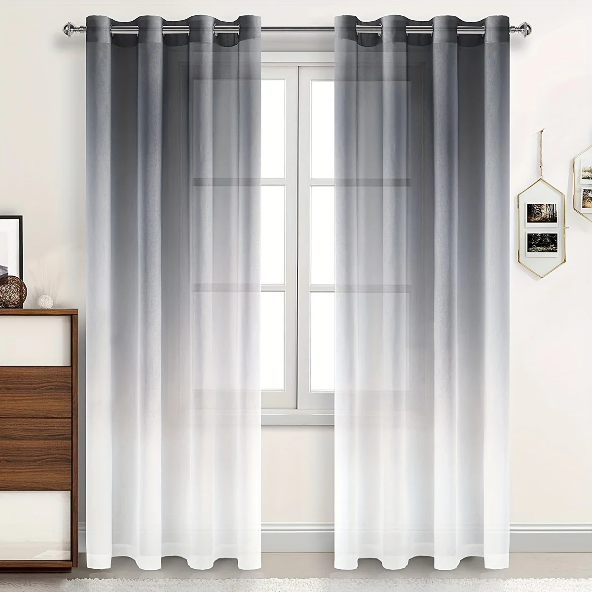 1 Panel Gradient Color Window Sheer Curtain Suitable For Living Room, Bedroom, Kitchen, Bathroom, Home Decor, Room Decor - Deanwangkt