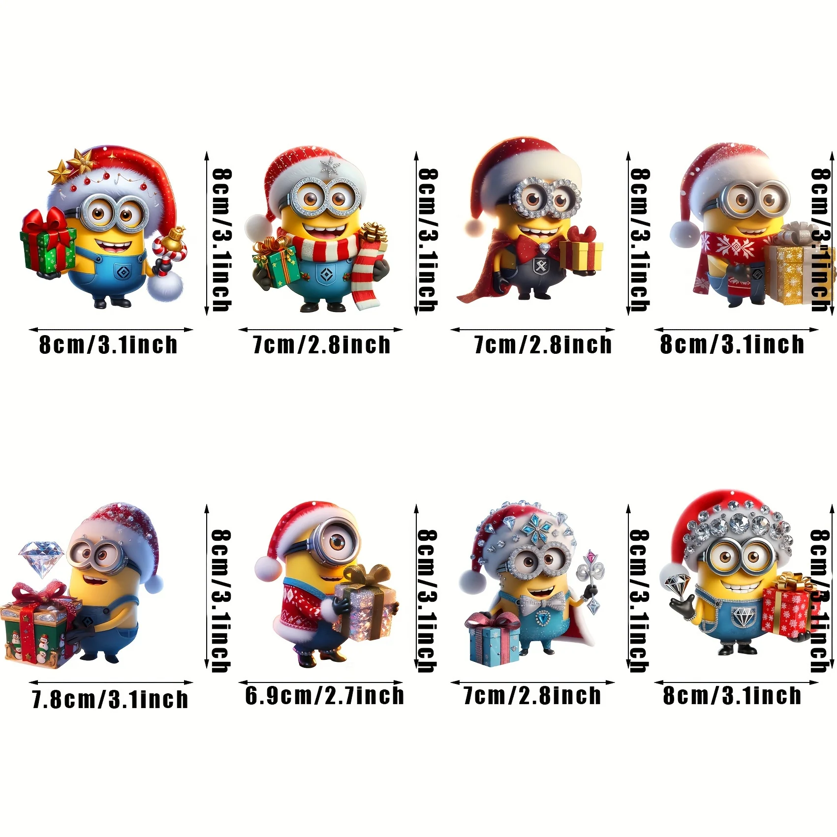 8pcs Cute Minions Christmas Tree Ornaments - 2D Acrylic, Double-Sided Design for Holiday & New Year Decorations, Perfect for Cars, Backpacks, Keychains & Windows, for Christmas - Deanwangkt