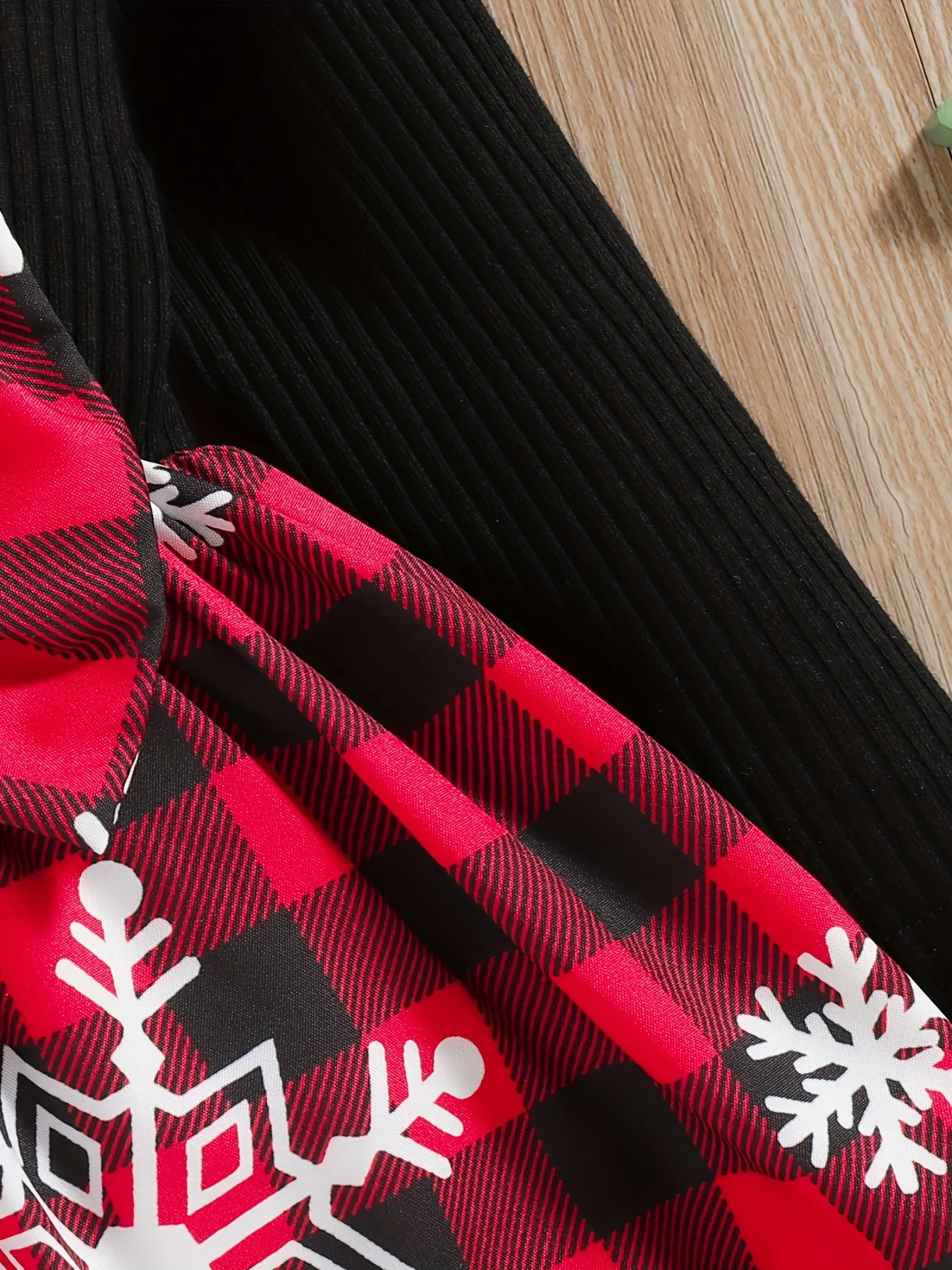 2pcs Toddler Girl's Christmas Style Cotton Ribbed Long Sleeve Dress and Headband Set - Soft, Plaid, Splicing, Spring and Autumn Wear - Deanwangkt