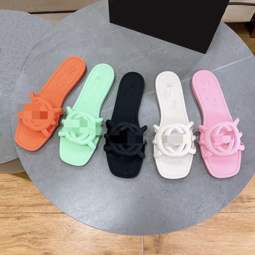 DEANWANGKT  G Home Flip-Flops Female  Fashionable Summer New Style Dopamine Jelly Bottom  Cross Border Foreign Trade Sandals Slipper - Deanwangkt