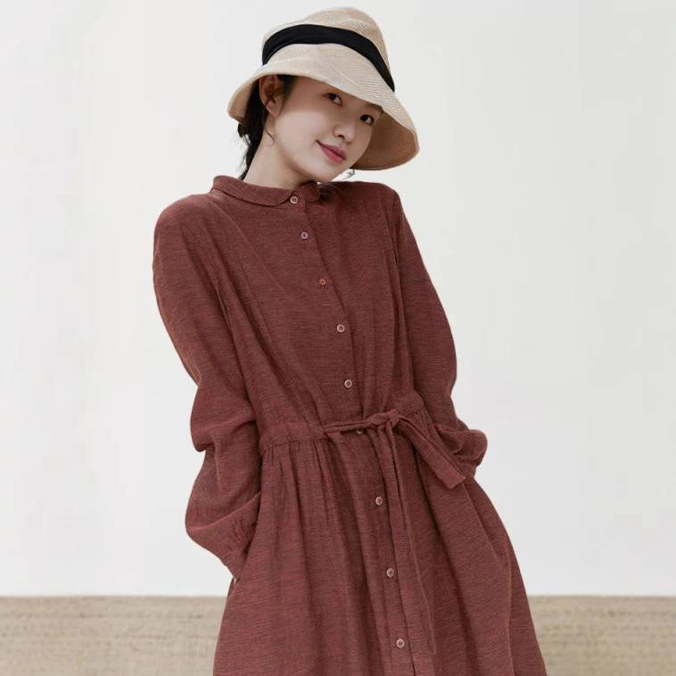 Maillard autumn and winter long-sleeved dress, retro temperament long skirt, loose long skirt women's new 210913 - Deanwangkt