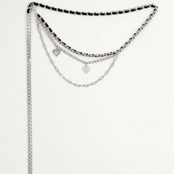 popular new hot-selling alloy webbing alternating metal chain multi-layer love pendant personalized waist chain waist jewelry 3249 - Deanwangkt