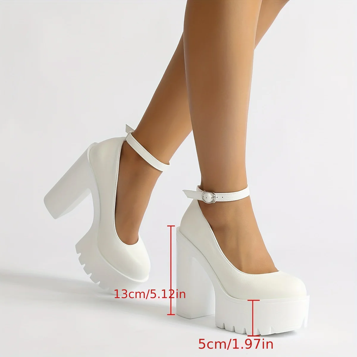 deanwangkt  Women's Solid Color Block Heels, Fashion Buckle Strap Dress Pumps, Women's Stylish Round Toe Heels - Deanwangkt