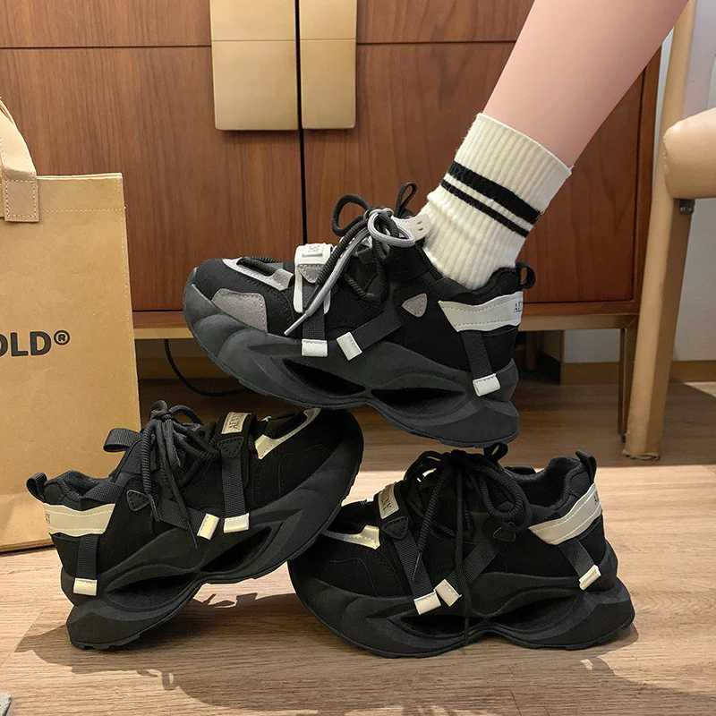 2025 ins Korean version of the new dad shoes girl  spring student running sports platform heightening casual shoes FB7703 - Deanwangkt
