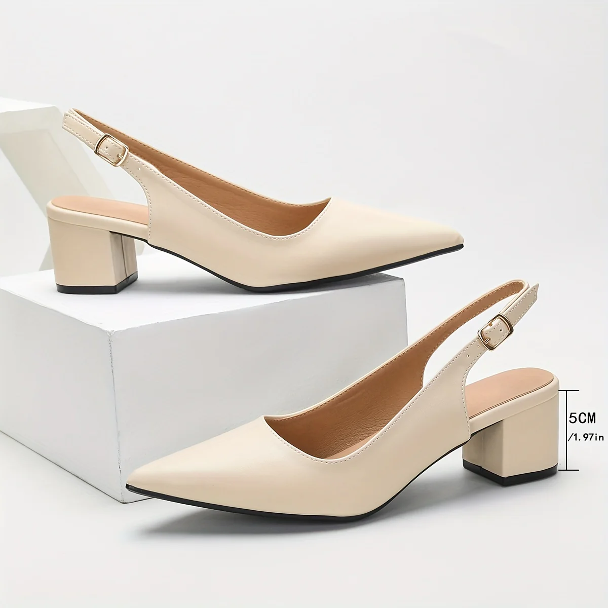 deanwangkt  Elegant Women's Dress Pumps-Solid Color & Chunky Heels-Versatile Point Toe with Fashionable Slingback Buckle-Perfect for Evenings & Special Occasions - Deanwangkt