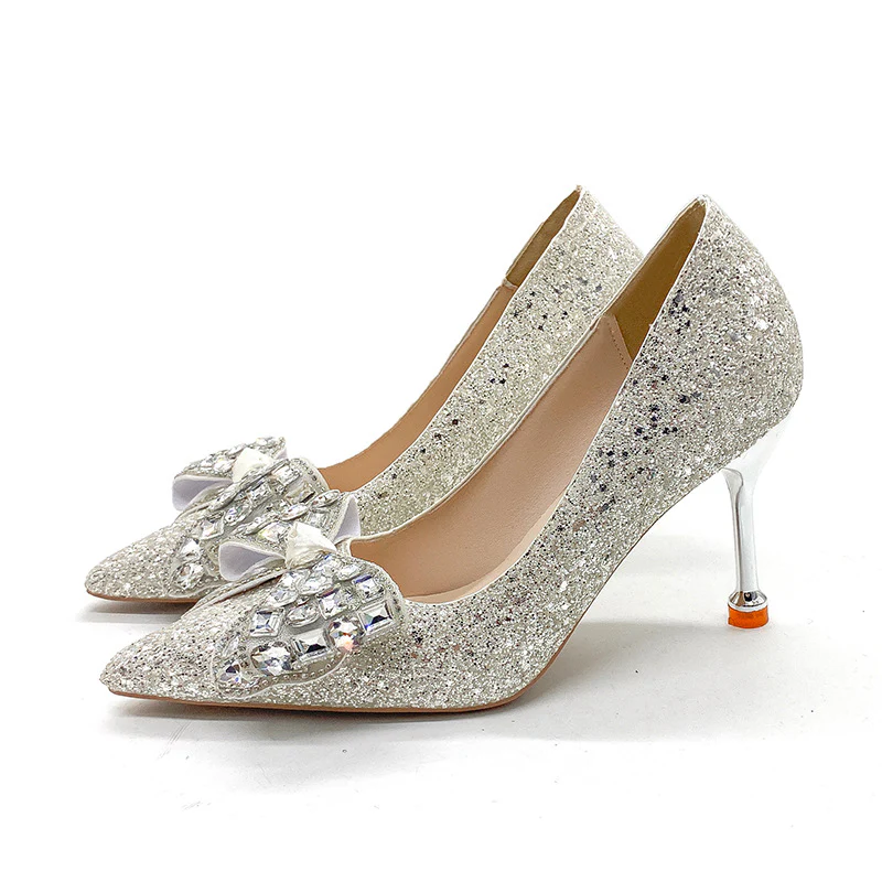 DEANWANGK  New Rhinestone Bow Jewelry Wedding Shoes Bridal Shoes Wedding Dress Temperamental Minority Stiletto Heel High Heels Wholesale - Deanwangkt