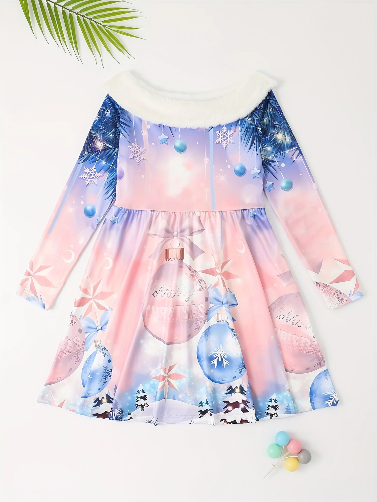 Long Sleeve Elegant Girls Graphic Jingle Bell Christmas Dress Gift - Deanwangkt