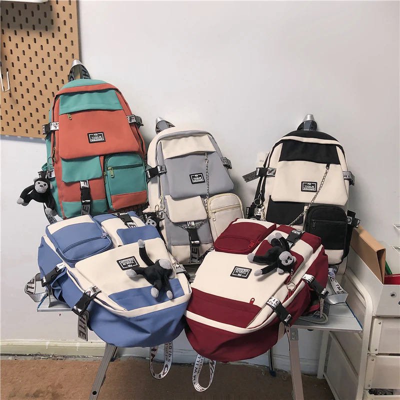 deanwangkt Schoolbag Women's Korean-Style Junior High School College Students Backpack Men's Street Fashion Large Capacity Fashion Backpack Trendy Cool Computer Bag - Deanwangkt