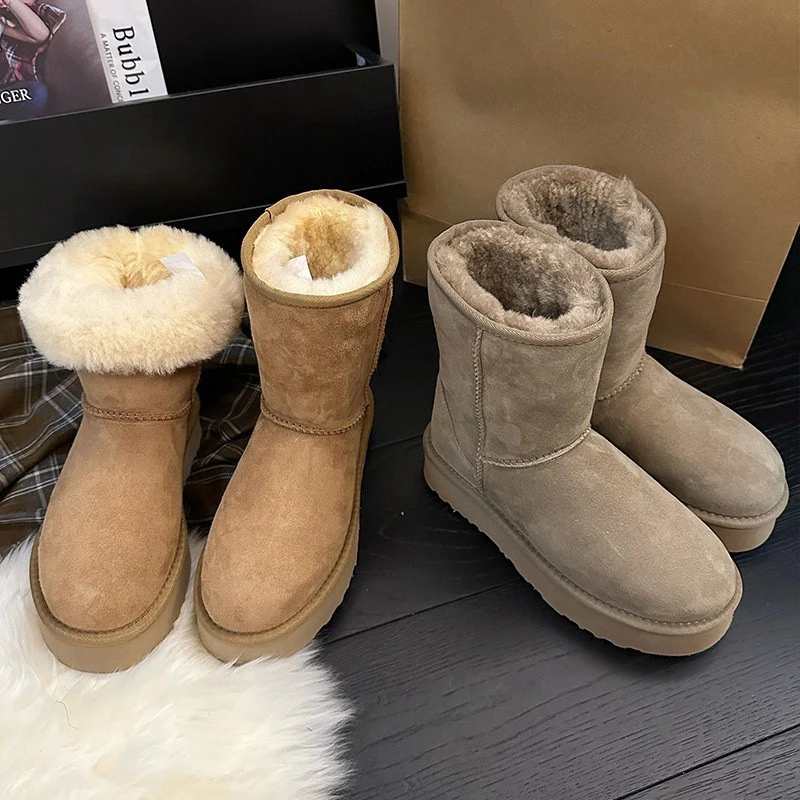 2025  Winter snow boots women's thick soles increase in height two wear medium boots non-slip cotton shoes short boots tide - Deanwangkt