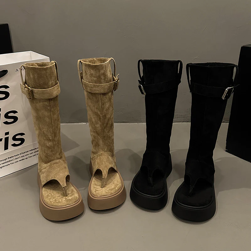 High Pants Boots Knight Boots Fashion Brand Retro below the Knee Long Boots Spring and Summer Thick Bottom Female Boots Western Open Toe Boots - Deanwangkt