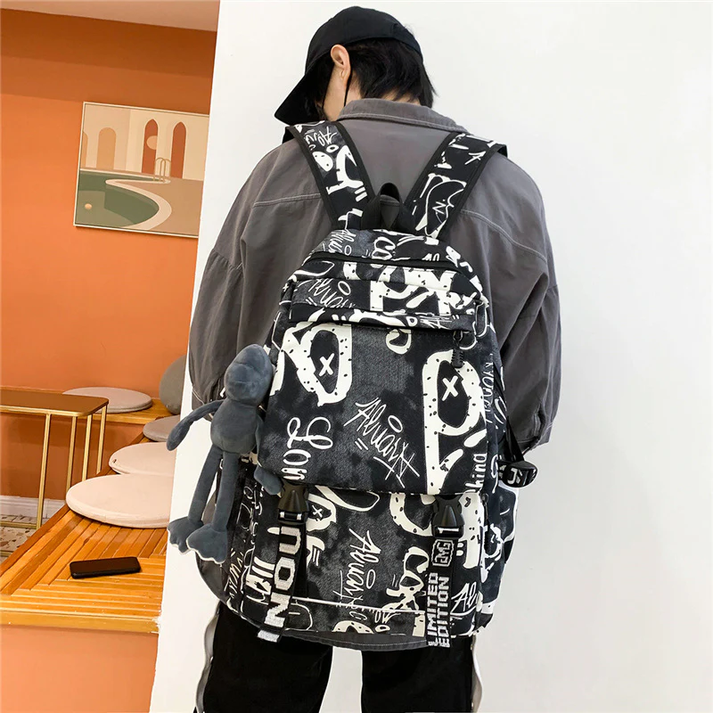 deanwangkt  New Large Capacity Graffiti School Bag Street Tide Cool Men Backpack Female College Student Trip Schoolbag One Piece Dropshipping - Deanwangkt