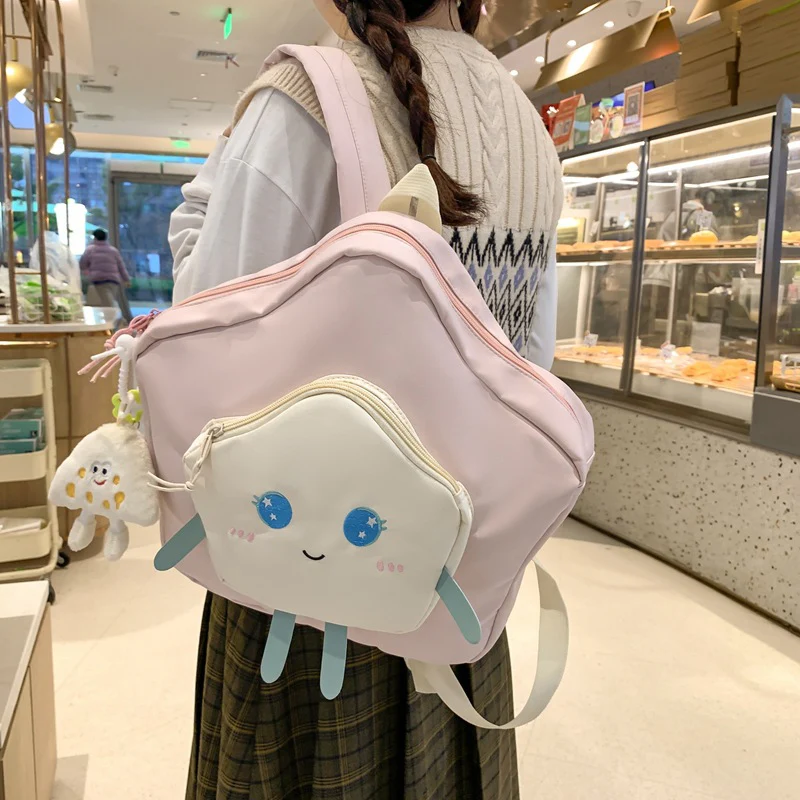 DEANWANGKT 2025 Cute little fresh star backpack popular new sweet cartoon five-pointed star backpack  doll travel bag - Deanwangkt