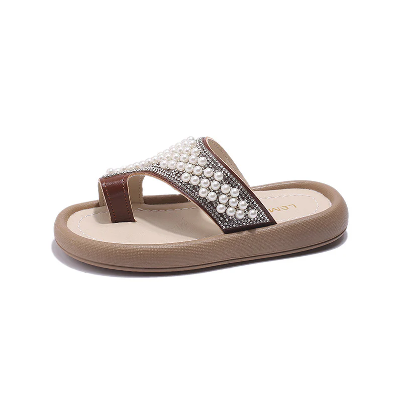 DEANWANGKT Summer New Girls' Slipper Fashion Casual Shoes Korean Style Pearl Cool Beach Children's Shoes Wholesale Delivery - Deanwangkt
