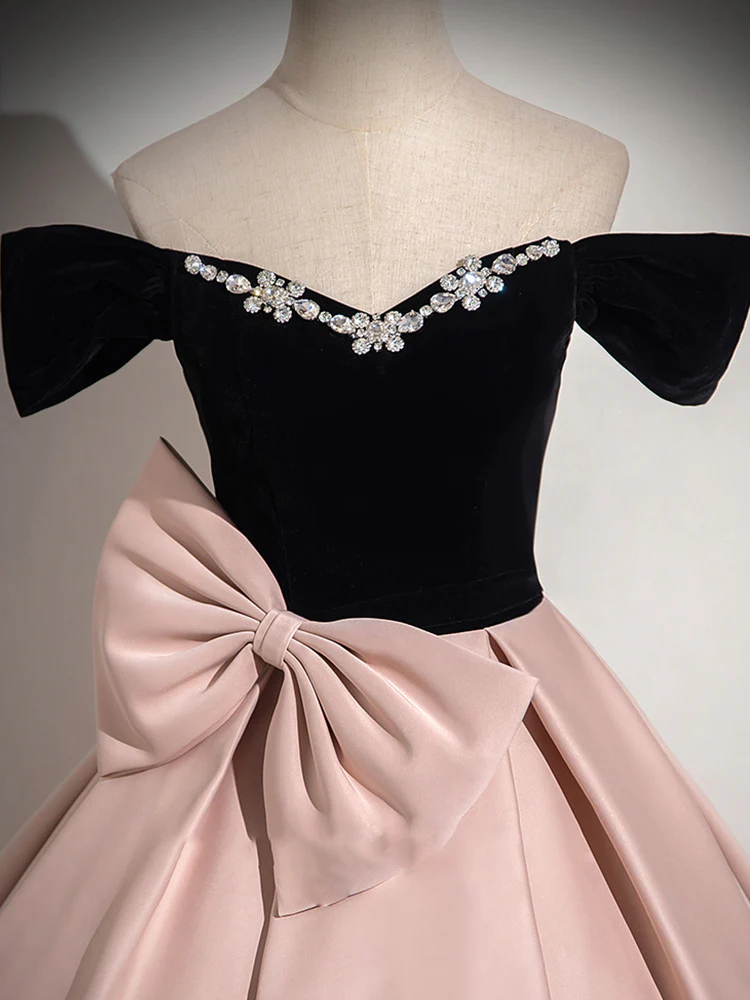 2025 Pink evening dress 2025 new one-word shoulder super fairy  satin princess dress birthday party art test dress dress dress - Deanwangkt