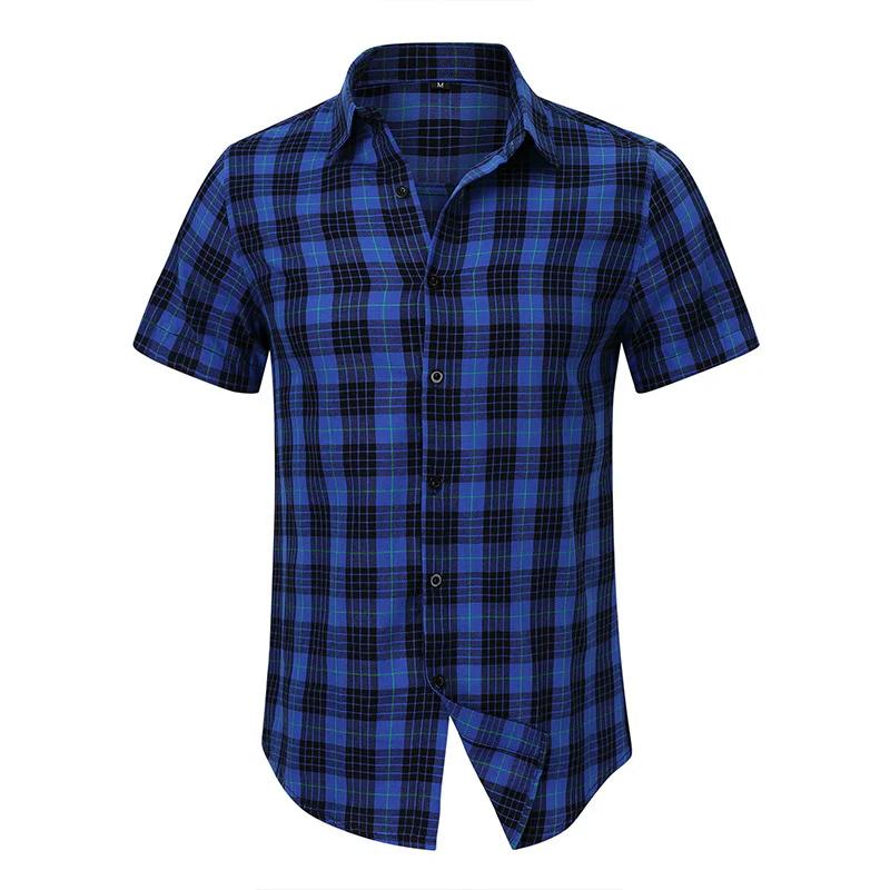 DEANWANGKT 2025 Cross-border men's casual Hawaiian shirt Popular trade men's short-sleeved shirt men's shirt wholesale  plaid shirt - Deanwangkt