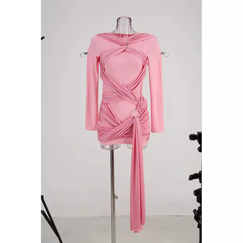 DEANWANGKT  New Summer Tight Bandage One-Piece Dress Hollow Sexy Long Sleeve Nightclub Celebrity Elegant Evening Dress - Deanwangkt