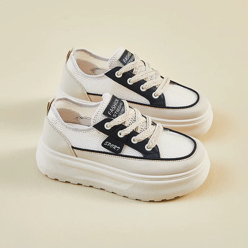 2025 summer little white shoes new Korean version ins female students thick sole heightening mesh breathable casual shoes KT275-1 - Deanwangkt