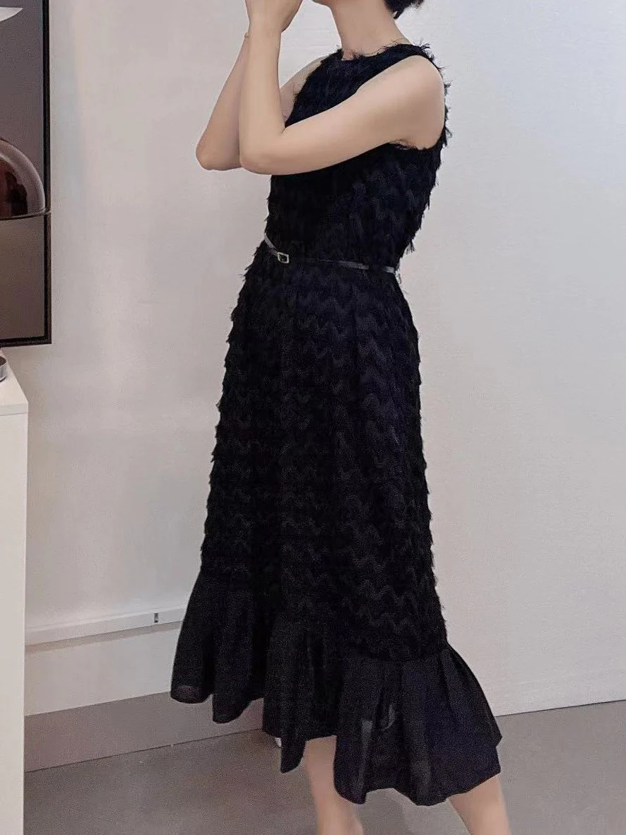 2025 (Spot) Summer Premium  Fishtail Dress Chiffon Feather Holiday Loose Sleeveless Vest Skirt - Deanwangkt
