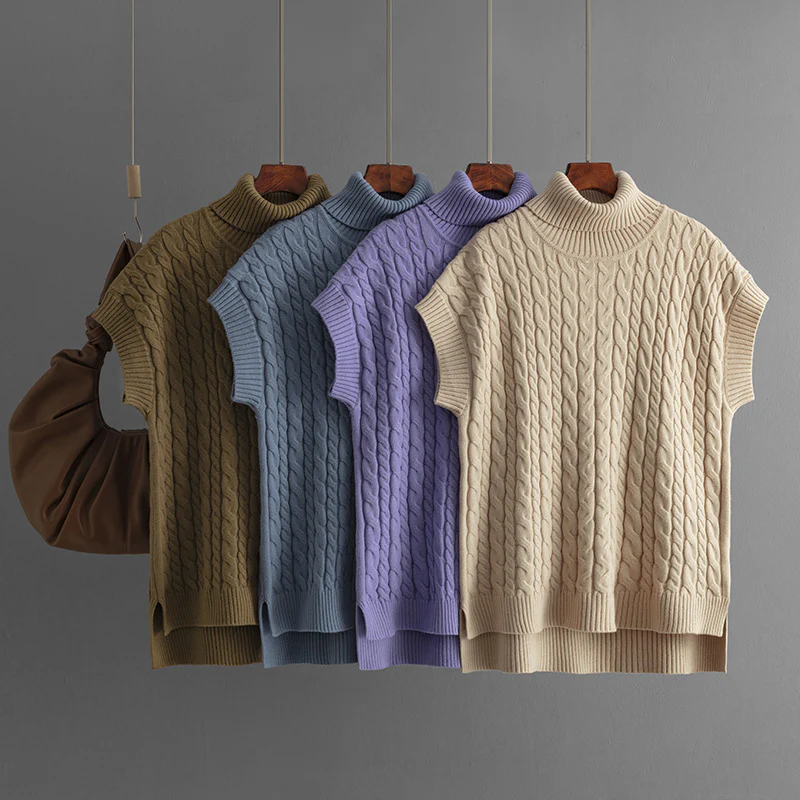 DEANWANGKT New autumn and winter cross-border  2025 trade fashion solid color sleeveless twist knitted loose pullover sweater women - Deanwangkt