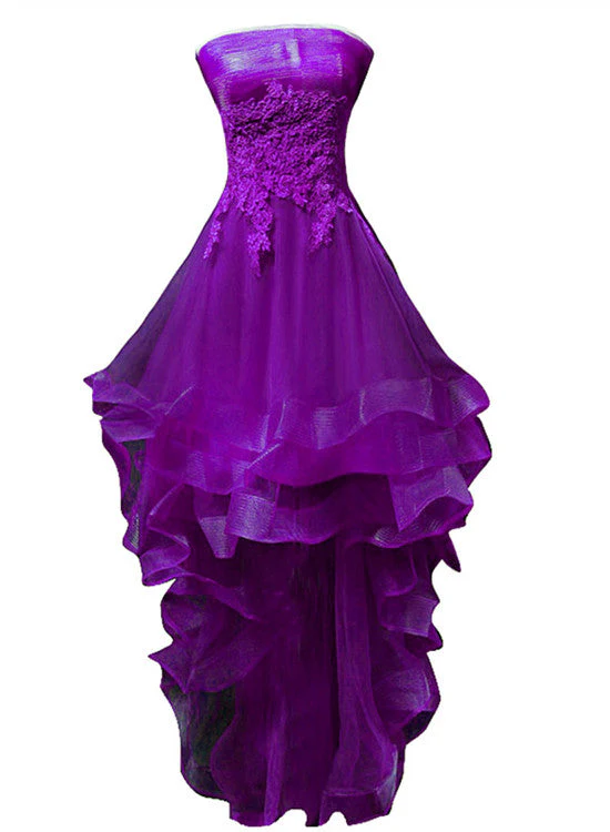 Solvbao Purple Tulle with Lace High Low Party Dress Formal Dress, Purple Homecoming Dresses - Deanwangkt