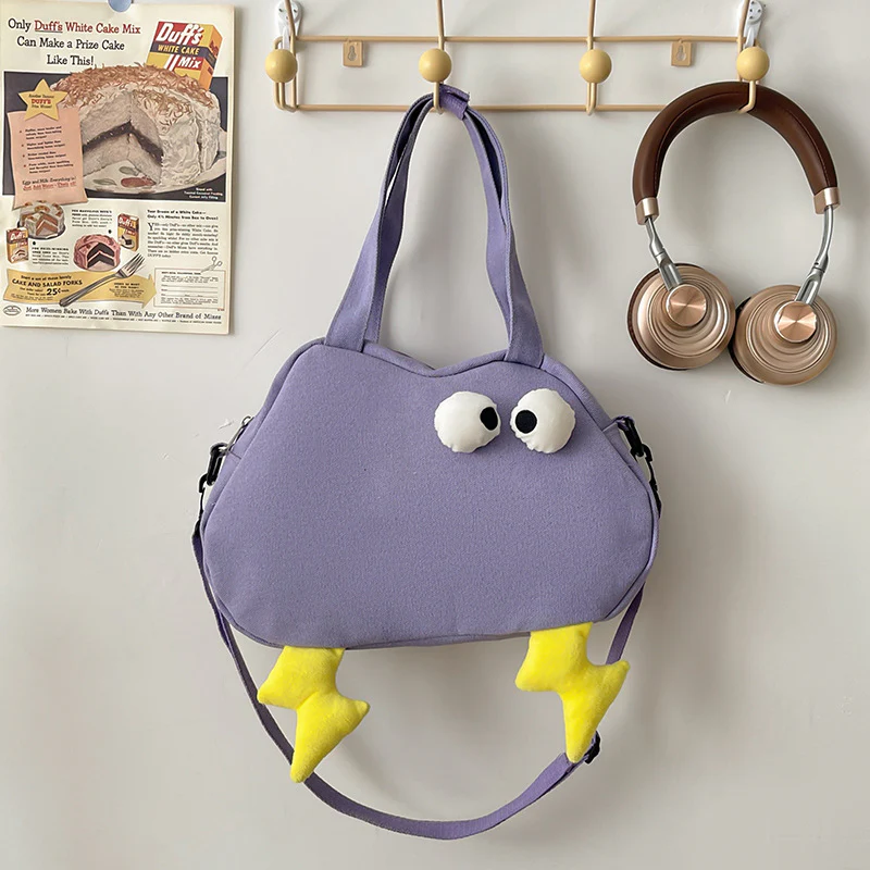 DEANWANGKT 2025 Cute ghost horse funny girl heart shoulder bag female Korean version ugly cute cartoon canvas bag casual versatile messenger bag - Deanwangkt