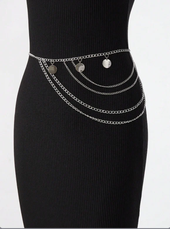 FB3375 2025 waist chain alloy small disc pendant multiple fringes side pendulum chain waist chain body chain - Deanwangkt