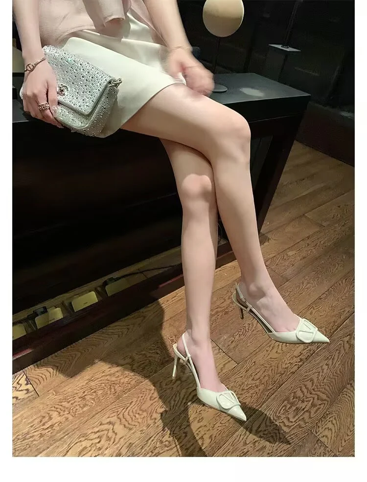 DEANWANGK  Grape Mom Studiolee  New Summer Pointed Toe Pumps V Buckle High Heel Back Empty Stiletto Sandals Women - Deanwangkt