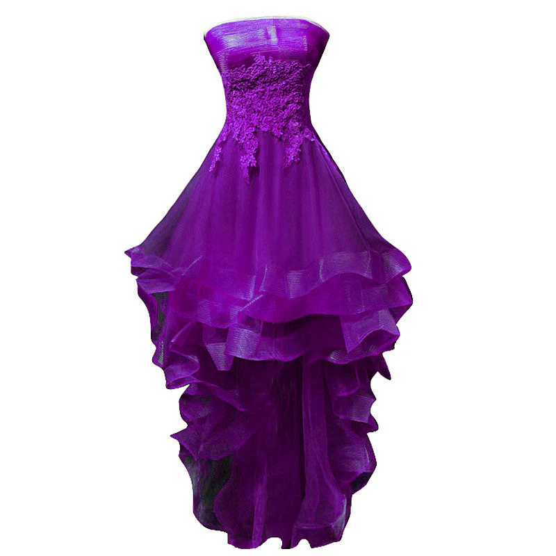 Solvbao Purple Tulle with Lace High Low Party Dress Formal Dress, Purple Homecoming Dresses - Deanwangkt