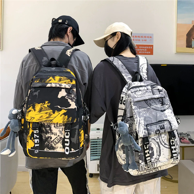 deanwangkt  New Large Capacity Graffiti School Bag Street Tide Cool Men Backpack Female College Student Trip Schoolbag One Piece Dropshipping - Deanwangkt