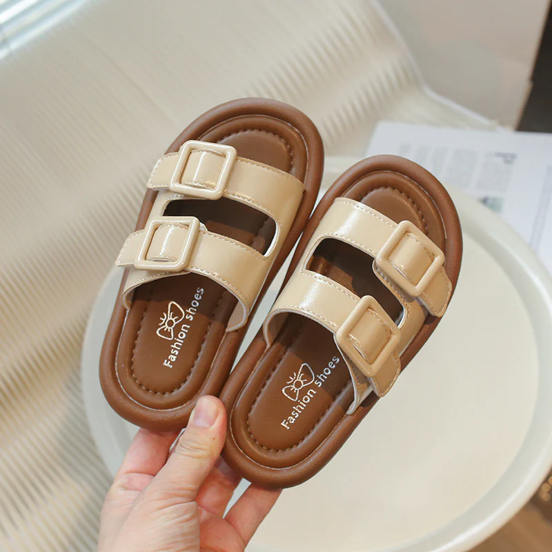DEANWANGKT Summer New Children's Buckle Beach Shoes Comfortable Fashion Girls Slippers Outer Wear Soft Bottom Non-Slip Slipper - Deanwangkt