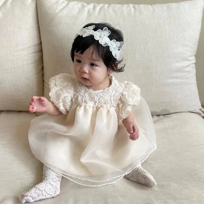 Korean Style Fairy Cute Baby Girl Full Moon Formal Dress Summer Toddler Princess Skirt Soft Skin-Friendly Yarn Skirt - Deanwangkt