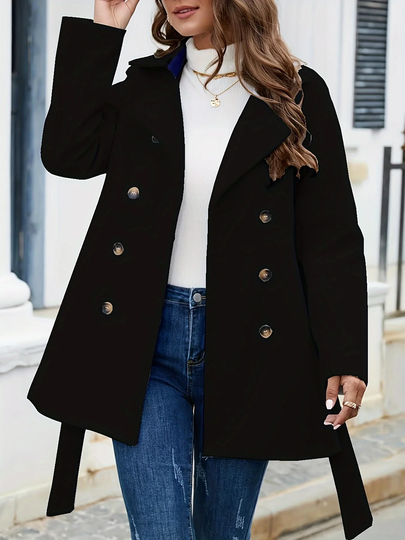 Premium Womens Double Breasted Solid Coat - Timeless Long Sleeve, Ultra-Versatile & Chic - Perfect for Multiple Occasions - Deanwangkt