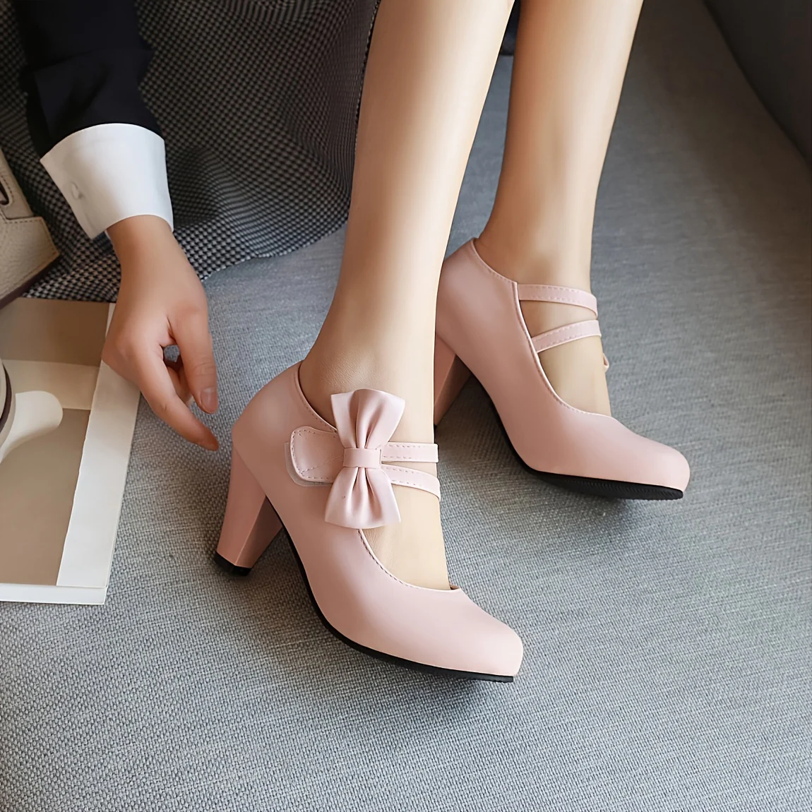 deanwangkt  Chic Kitten Heels with Round Toe & Bowknot Ankle Strap - Comfortable PU Leather Pumps for Work & Fashionable Dance - Elegant Women's Dress Shoes - Deanwangkt