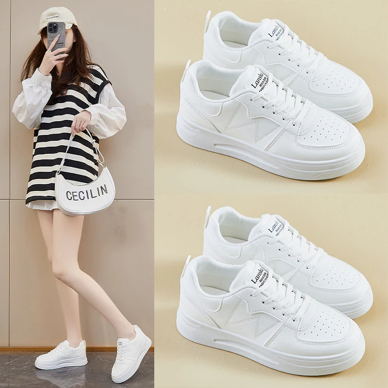 2025 spring little white shoes new Korean version ins female students platform heightening sports board shoes casual shoes CY6601 - Deanwangkt