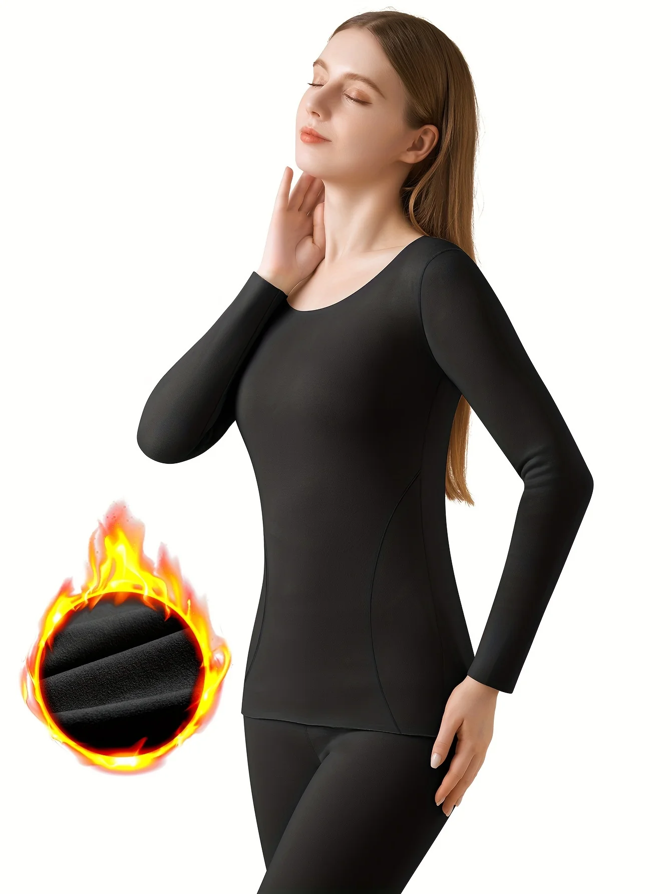 Stay Warm in Style: Seamless Plush-Lined Thermal Top | Durable, Mid-Elasticity Knit Fabric | Women's Slim-Fit Winter Essential - Deanwangkt