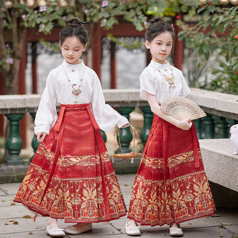 Horse-Face Skirt Girls' Summer Children's Han Chinese Costume Ancient Costume Suit Skirt Little Girl Chinese Style Summer Retro Thin Tang Suit - Deanwangkt