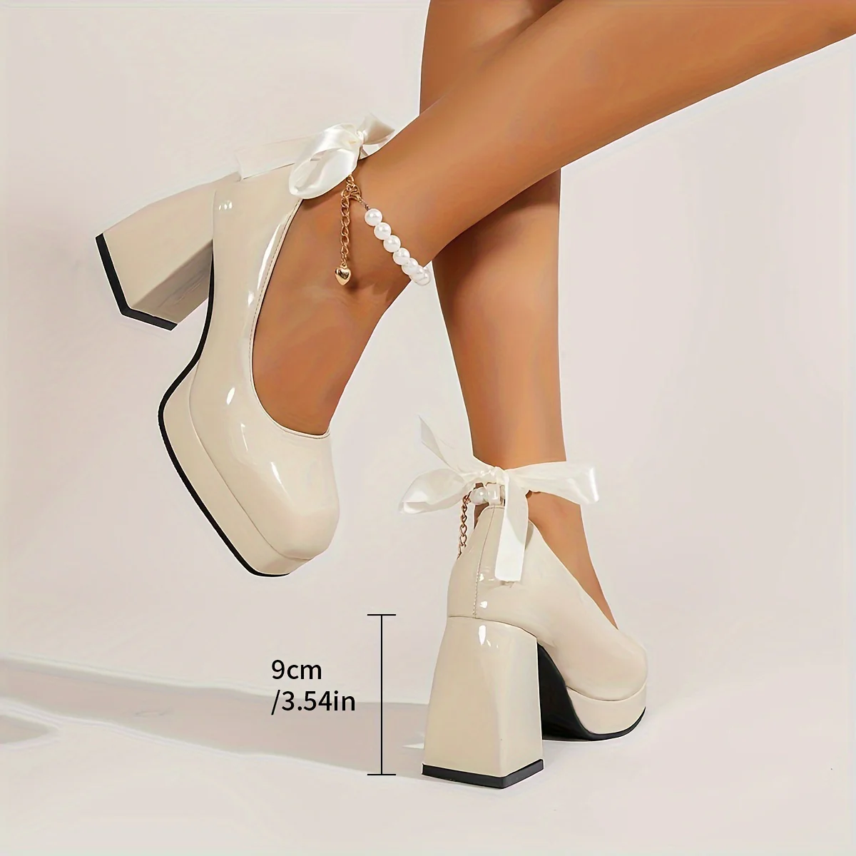 deanwangkt  Women's Faux Pearl Decor Block Heels, Fashion Square Toe Dress Pumps, Women's Stylish Heels - Deanwangkt