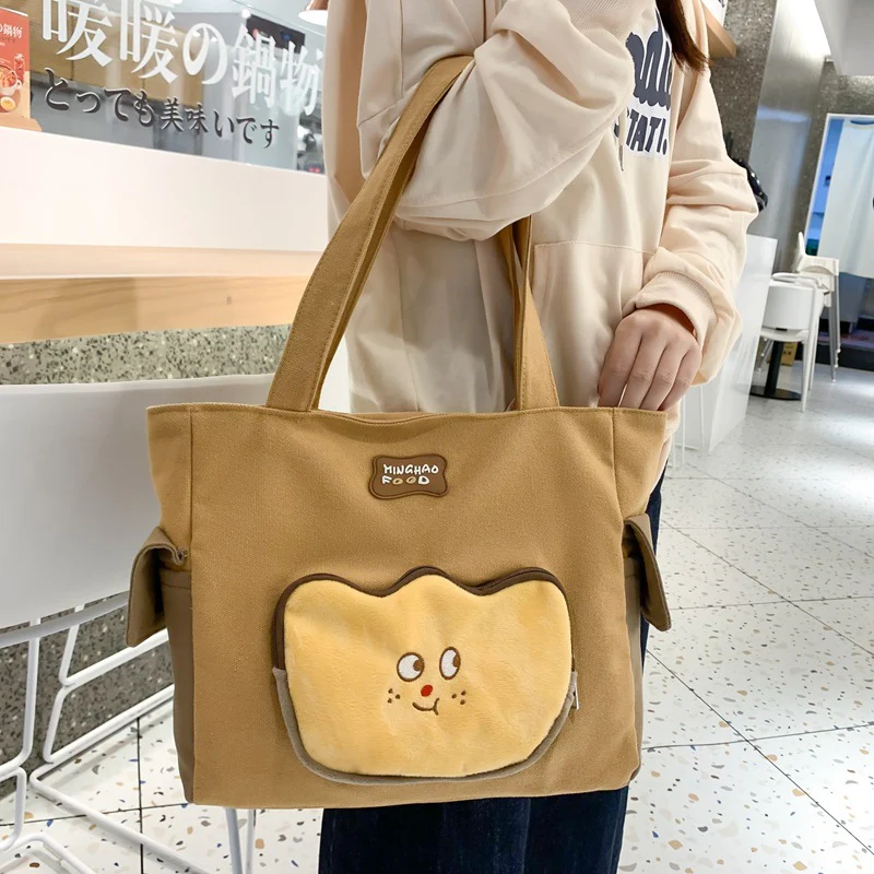 DEANWANGKT 2025 Cartoon cute tote bag  autumn new fashionable large-capacity shoulder bag girl personality toast shopping bag - Deanwangkt