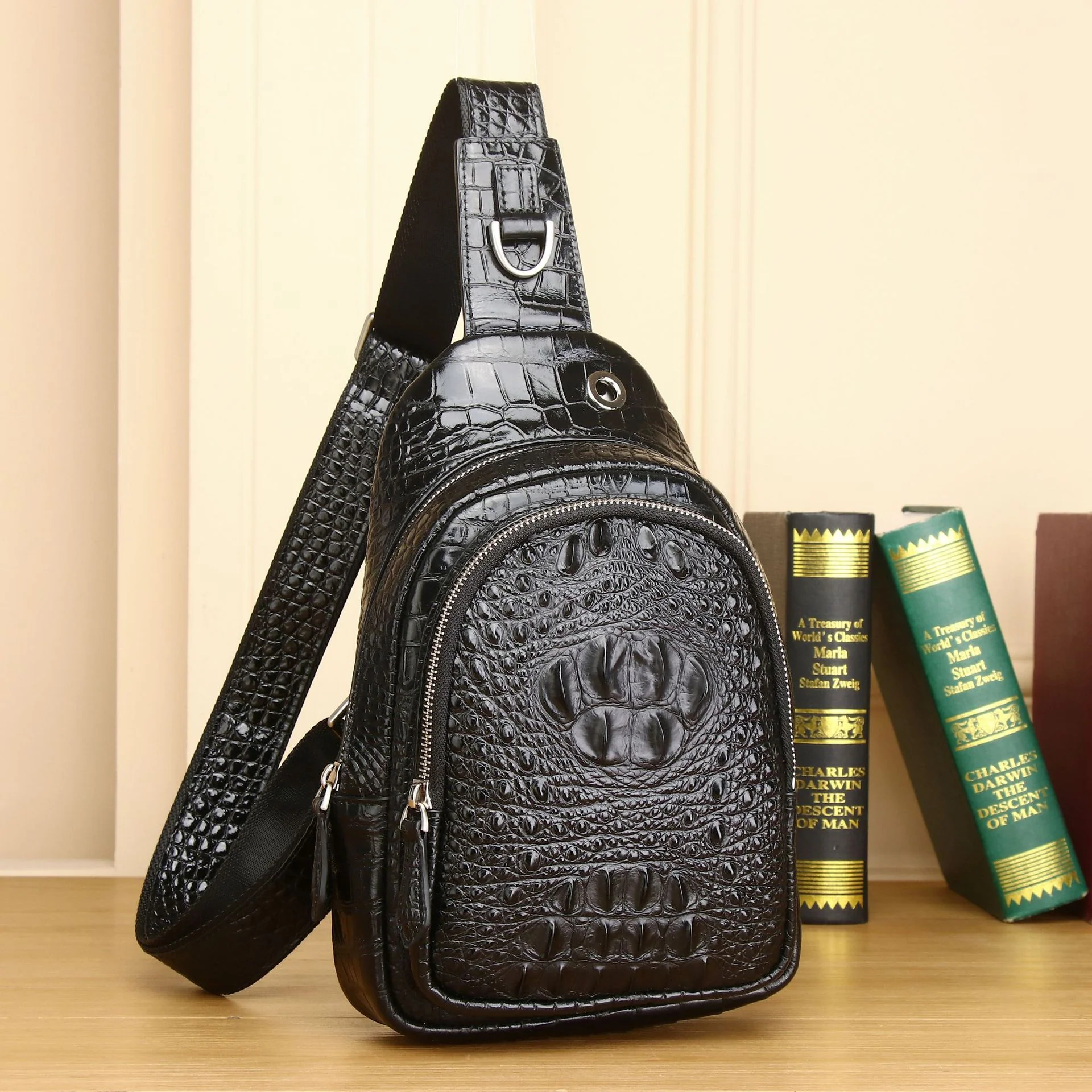 deanwangkt  New Crocodile Pattern Chest Bag Men's Genuine Leather Chest Bag Shoulder Crossbody Bag Outdoor Casual Large Capacity Men's Bag Wholesale - Deanwangkt