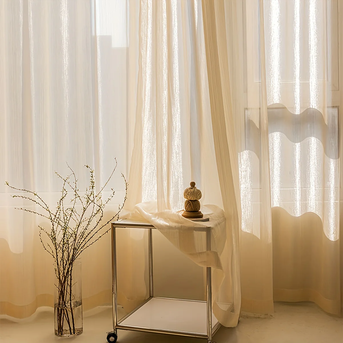 1-Panel Solid Color French Sheer Curtain - Elegant Rod Pocket Design, Light-Filtering, Balcony and Living Room Ready - Easy Installation, Bedroom and Floating Window Decoration Ideal - Deanwangkt