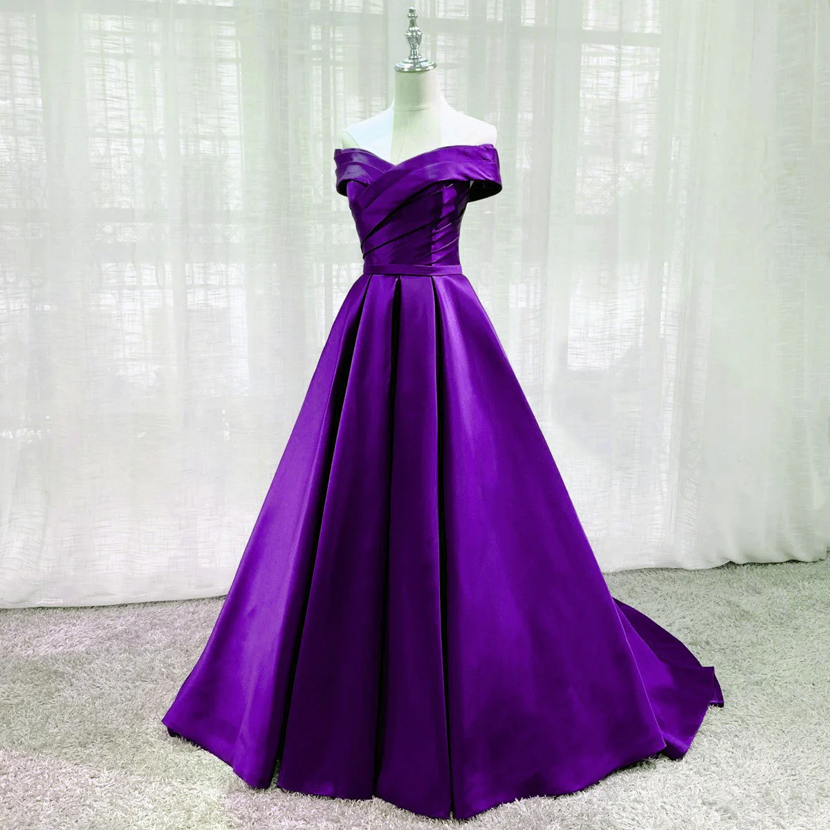 Solvbao Purple Satin Sweetheart Long Party Dress Prom Dress, Off Shoulder Purple Evening Dress - Deanwangkt