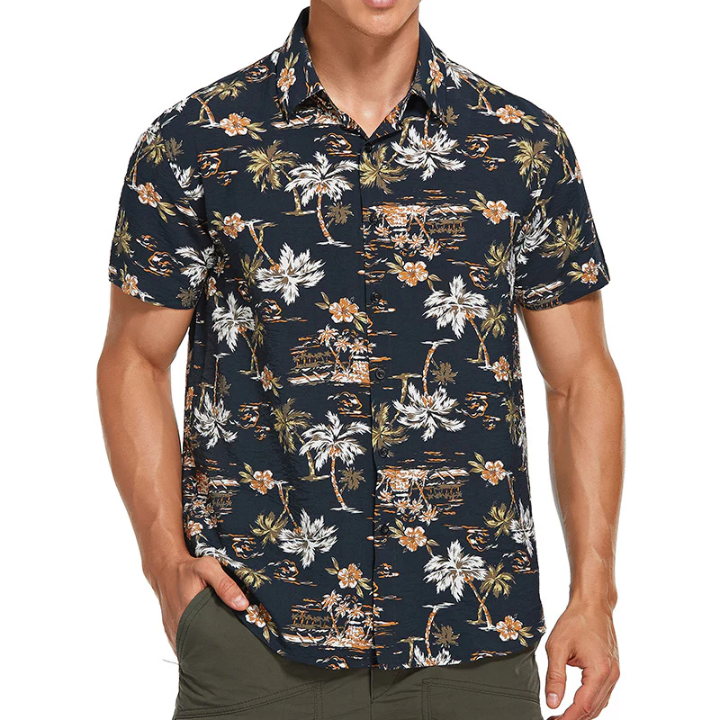 DEANWANGKT 2025 Hawaiian Printed Short Sleeve Flower Shirt, Men's Beauty Size Summer Beach Loose Hot Trade Men's Shirt - Deanwangkt