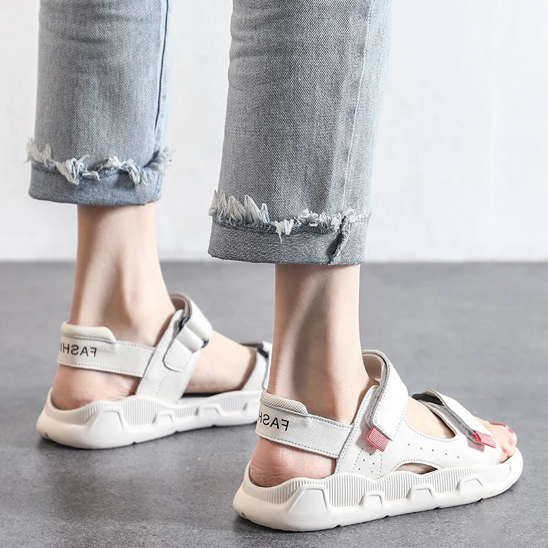 DEANWANGKT  Sandals Women's Flat Shoes  New Wanwan Lei Style Gentle Shoes Sports Style Roman Sandals Ins Fashion with Skirt - Deanwangkt