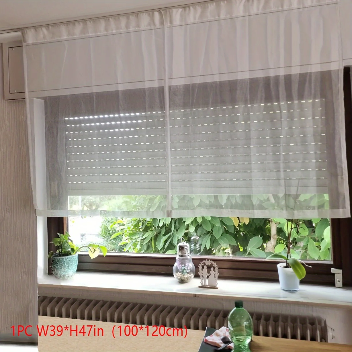 1pc Modern White Shiny Tulle Curtains - Stripe Window Sheer for Bedroom, Office, Kitchen, Living Room, Study - Elegant Home Decor - Deanwangkt
