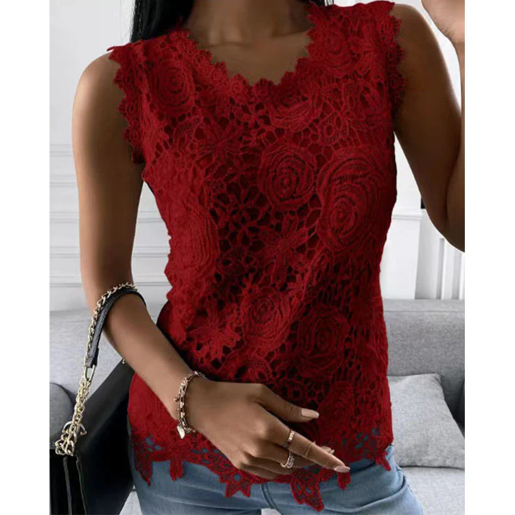 DEANWANGKT  Cross Border Independent Station  Wish Best Selling Women's Clothes  Summer New Top Vest Lace Shirt - Deanwangkt