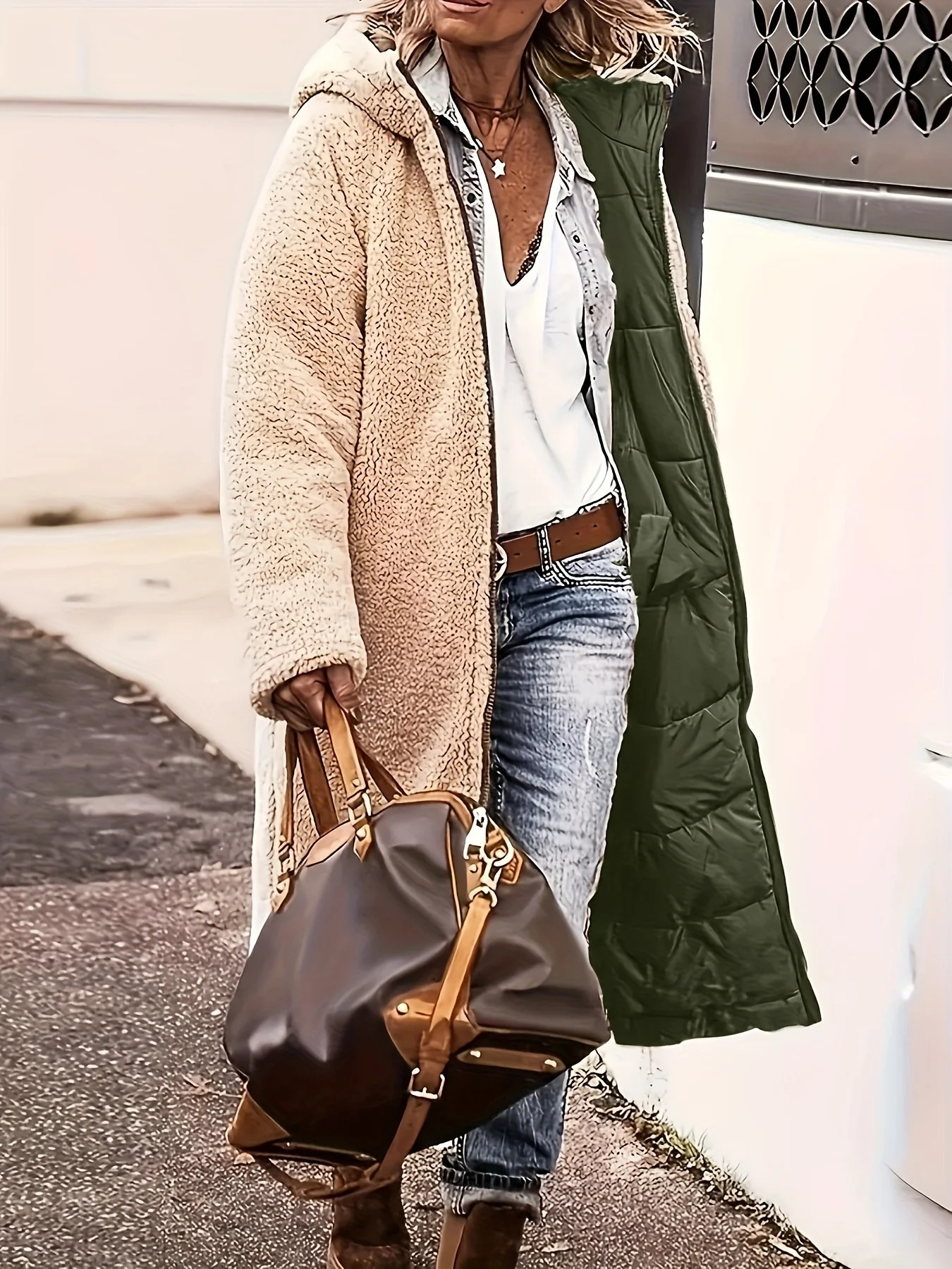 Cozy Long Sleeve Thermal Fleece Lined Zip Up Hooded Coat for Women, Casual Mid-length Fall & Winter Wear - Deanwangkt